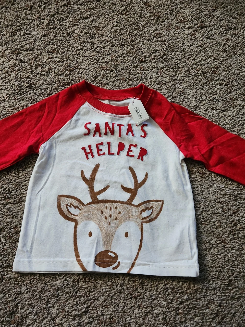 Carter's Santa's Helper Raglan Tee - Red & White For Toddlers Size 18M